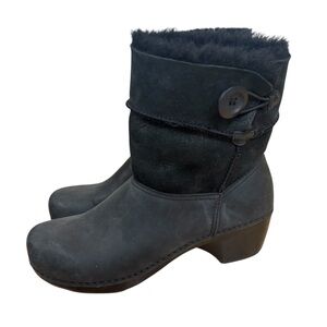 Dansko Stormy Shearling Black Leather Fold Down Ankle Boots Size EU 40 US 9.5-10